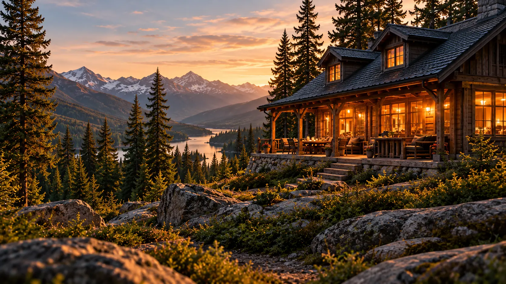 A welcoming alpine lodge overlooking the lake